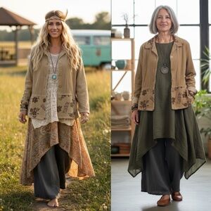 Tan Floral Embroidered Jacket
